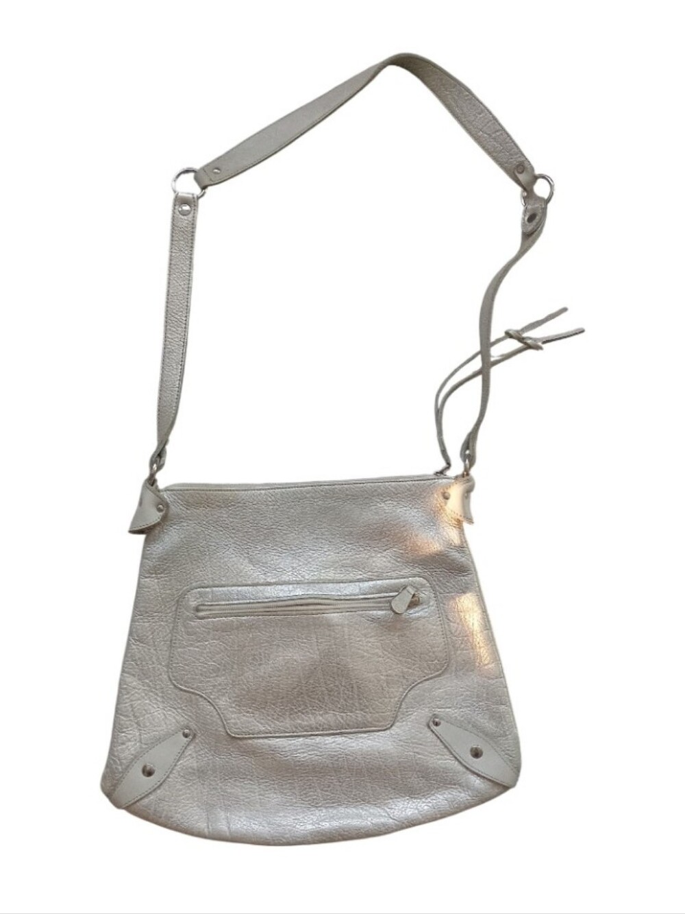 JMB Leather Cream Silver Leather Crossbody Bag